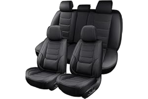hoozoom Leather Car Seat Covers Full Set Breathable Automotive Seat Covers Waterproof Seat Protectors Universal Fit for Most Automotive Cars SUV Trucks(Black, Full Set)