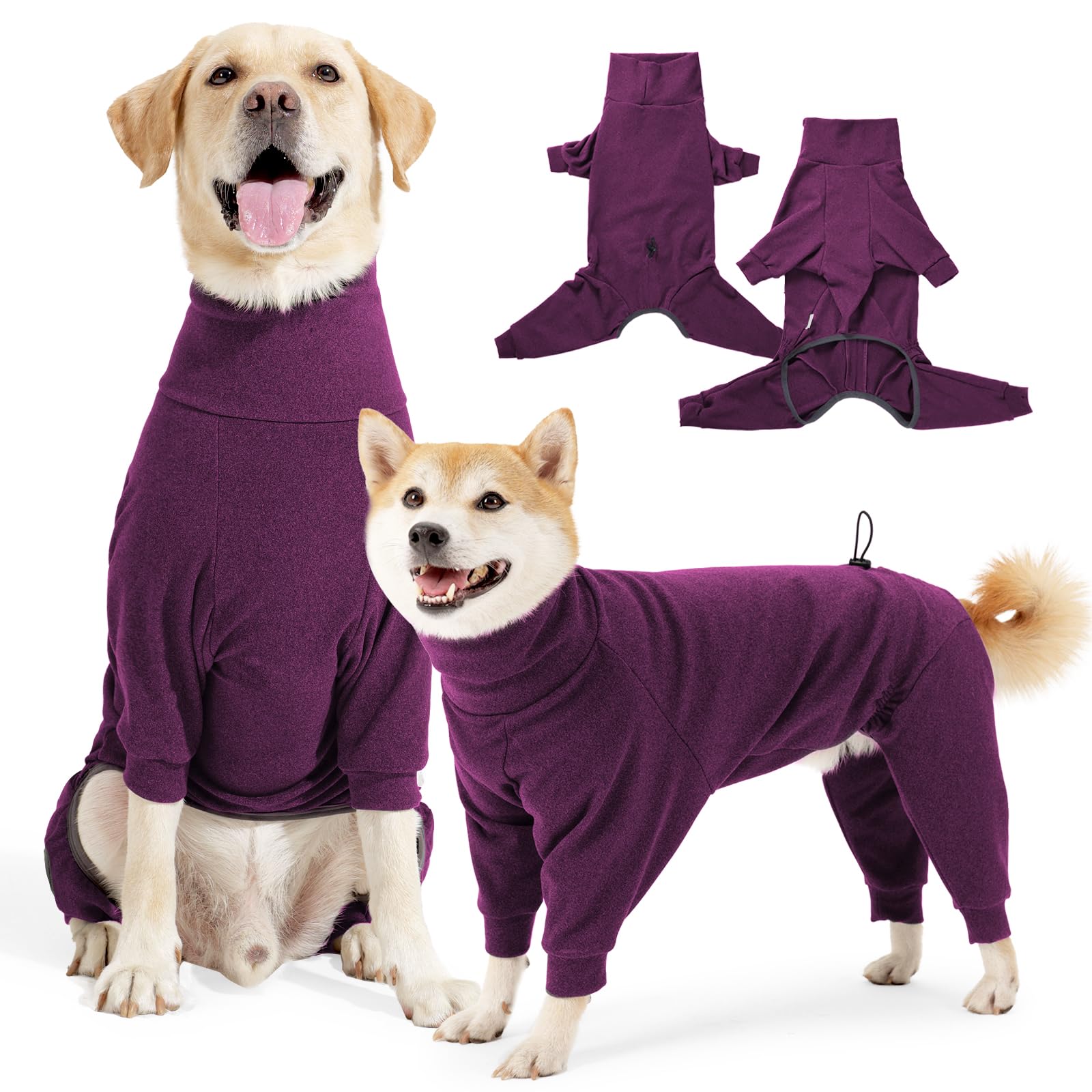 Hjyokuso Dog Pajamas with Legs - Soft Stretch Fleece Pullover for Winter with Leash Access - Cozy Dog Jumper for Small Dogs, Wine Red - XS — image 1