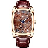 Gosasa Classic Retro Men Watch Men Vintage Watch Leather Strap Business Luminous Waterproof Square Quartz Wristwatch Male Calendar Roman Numerals