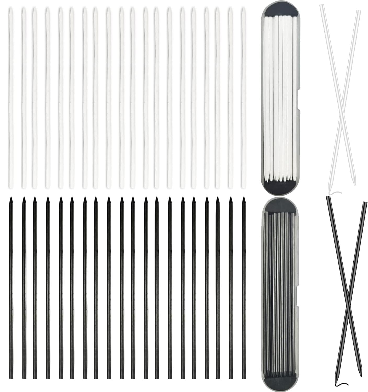 Lechengjia 40 Pcs 2.8mm Carpenter Pencil Refills, Solid Deep Hole Marker Lead Replacement, Waterproof Pencil Refills for Woodworking, Construction, Building Marking and Drawing (Black,White)