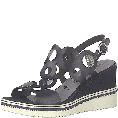Tamaris 1-1-28351-22 Damen Keilsandalen,Sandalen,Keilsandaletten,Keilabsatz,Sommerschuh,bequem,flach,Touch-IT