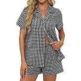 Aoulaydo Women's 2 Piece Pajama Sets Plaid PJ Set Short Sleeve Button Down Shirt and Christmas Lounge Sets