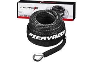 FieryRed 3/16” Winch Rope Cable,50 FT 8500 LBS ATV/UTV Synthetic Winch Rope, Winch Line Replacement with Protective Sleeve Suits for 2000 to 3500LBS Winch, Orange/Black/Grey Available