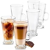 Libbey Catalina Irish Coffee Mugs Set of 6, Timeless Raised Edge Glass Cappuccino Cups, 9 oz Elegant Clear Espresso Mugs for Coffee, Shakes and More