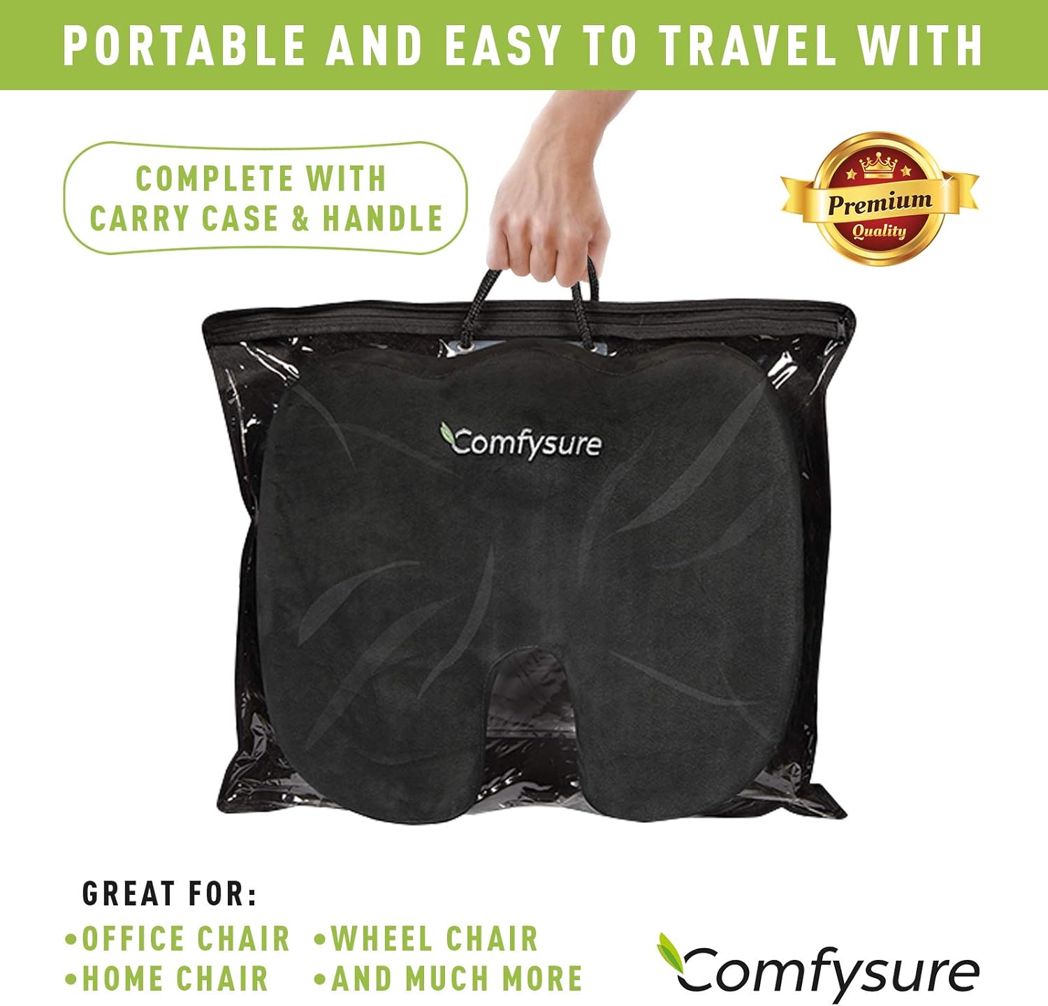 ComfySure Memory Foam Seat Cushion with Removable Microfiber Cover - Coccyx, Tailbone, Sciatica, Lower Back Support and Pain Relief - Fits Most Office, Desk, Computer Chairs and Car Seats: Home & Kitchen