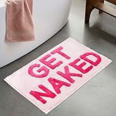 BOVEU Get Naked Bath Mat - 17" x 24" Absorbent Soft Hot Pink Bath Rug, Machine Washable Non Slip Shower Rug for Bathroom