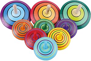 WODI TOYS WODI Wooden Spinning Tops, 9 Pcs Wood Novelty Gyroscopes, Kids Handmade Painted Spinner, Kindergarten Toys, Vintage Craft Spin Top, Great Gift for Toddlers Girls Boys