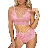 Lilosy Sexy Strappy Women Floral Lace High Waist Pajamas Lingerie Set