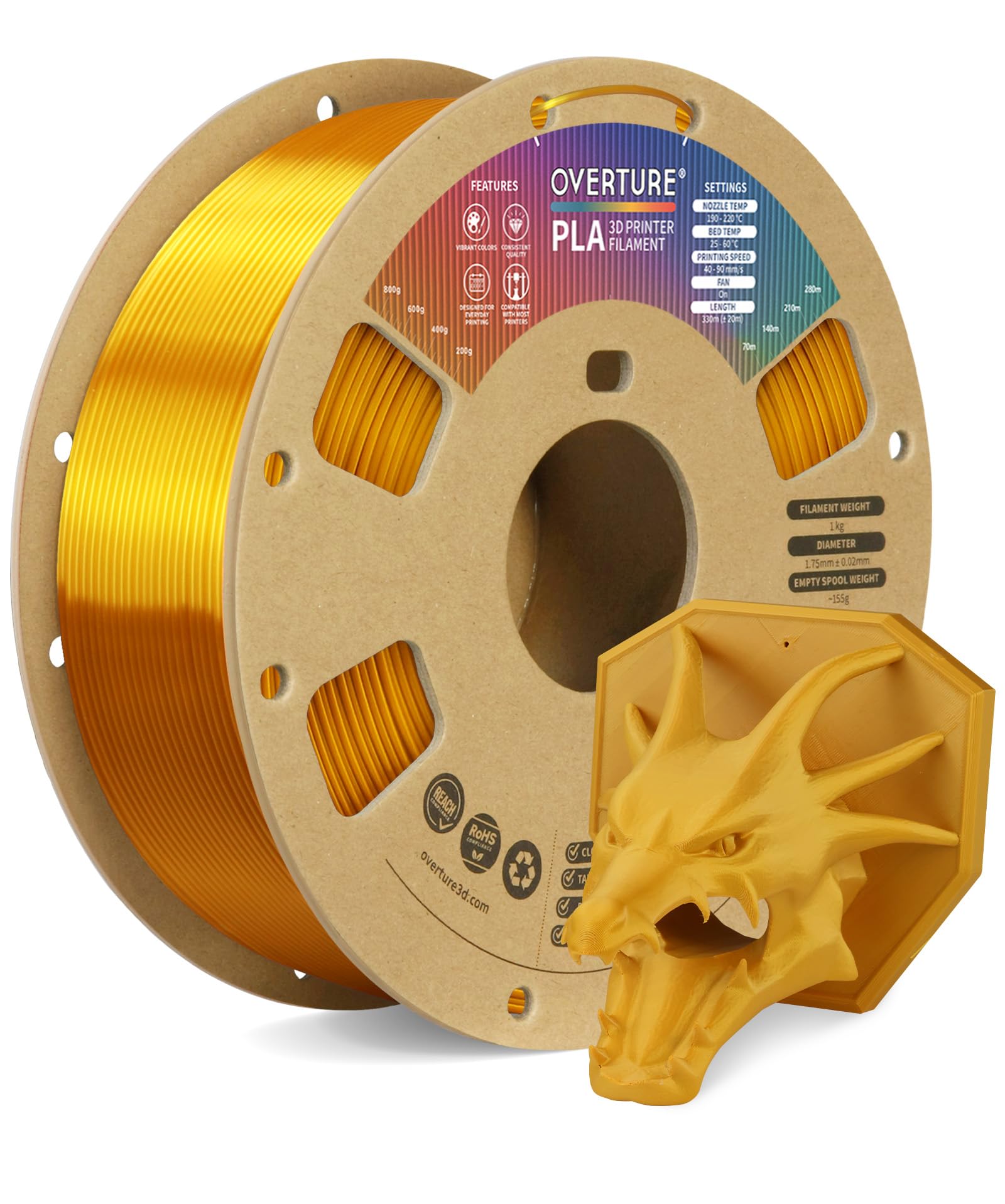 OVERTURE PLA Filament 1.75mm,Filament PLA 1kg Spool(2.2lbs), Fit Most FDM Printer, Dimensional Accuracy +/-0.02mm(Royal Gold)