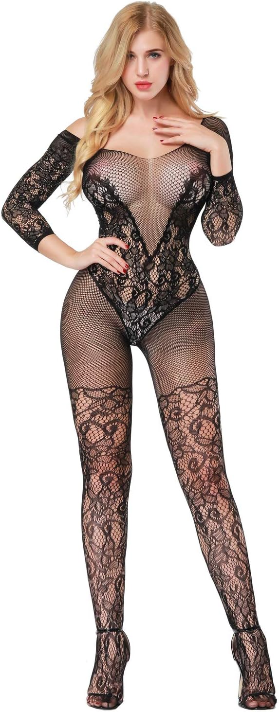 Dovior Women's Mesh Lingerie Fishnet Babydoll Mini Dress Bodysuit