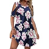 IN'VOLAND Women's Plus Size Summer Dress Short Sleeve Beach Floral Crew Neck Casual Mini Dresses with Pockets