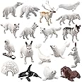 BATOHO 18Pcs Arctic Animal Figures Set, Realistic Polar Animal Figurines Set Plastic Arctic Animal Habitat Diorama Decorations Kids Birthday Cake Toppers Toys Set