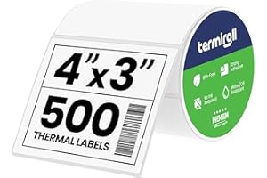 4x3 Thermal Labels for Shipping, Mailing & Multipurpose Label Stickers – 500 Labels/Roll Perforated – Compatible with Rollo,Zebra,iDPRT,Munbyn – Strong Adhesive,BPA-Free,Commercial Grade by Termiroll