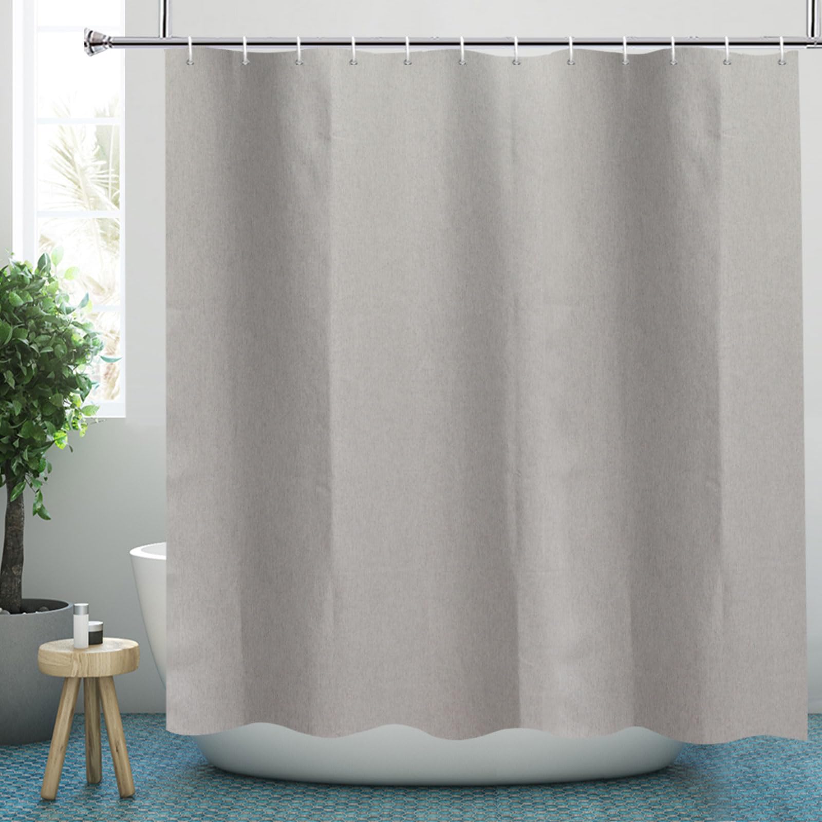 YISURE Linen Textured Shower Curtain, Heavy Duty Fabric Shower Curtains for Bathroom Waterproof Thick Hotel Luxury, Grey 180x200cm/71''x78''