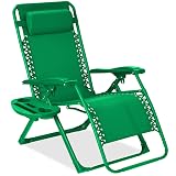 Best Choice Products Adjustable Zero Gravity Chair, Monochromatic Color Folding Patio Recliner w/Side Tray, Headrest - Basil