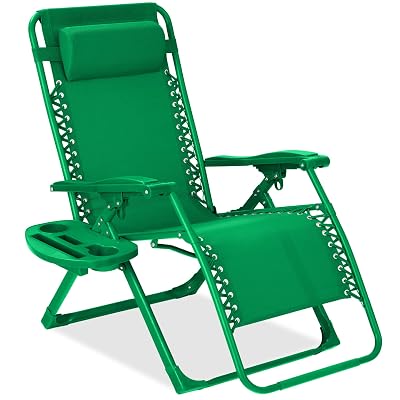 Best Choice Products Adjustable Zero Gravity Chair, Monochromatic Color Folding Patio Recliner w/Side Tray, Headrest - Basil