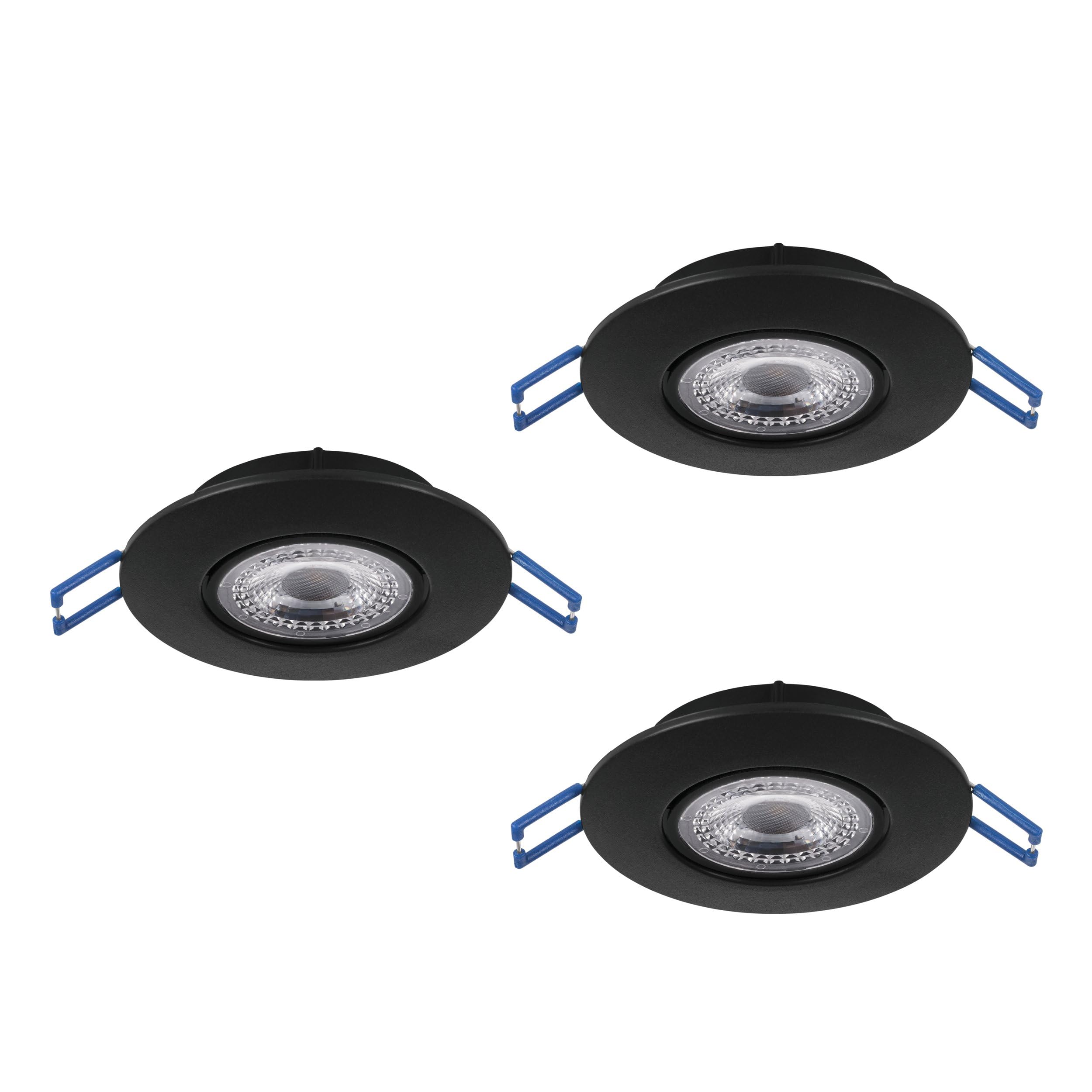 Eglo Set of 3 recessed LED Lamps Zujar, Ceiling spotlights Made of Plastic in Black, wall spot Lights, Warm White, Ø 8.5