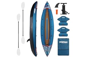 WONITAGO Inflatable Kayak, Portable Ripstop Oxford Cloth Recreational Touring Kayak with Fiberglass Kayak Paddle, Hand Pump and Carrying Bag, 1/2 Person