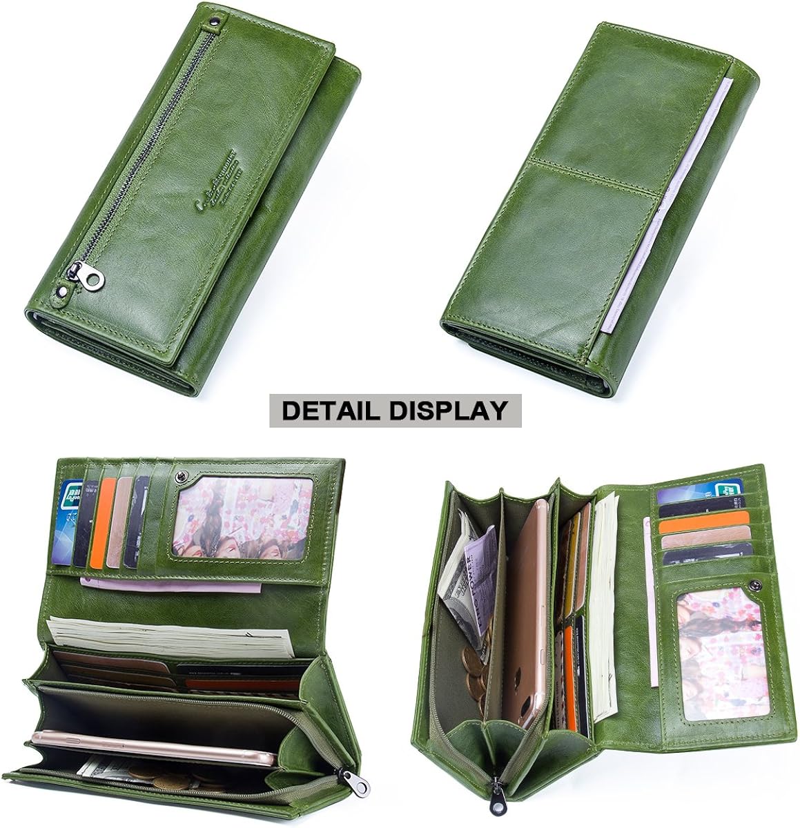 CONTACTS Real Leather Women's Clutch Purse Card Phone Holder Wallet (Green) - Image 5