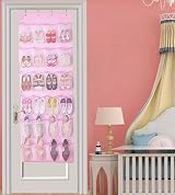 MISSLO Kids Over Door Shoe Organizer 24 Pockets Pink Breathable Mesh view 2