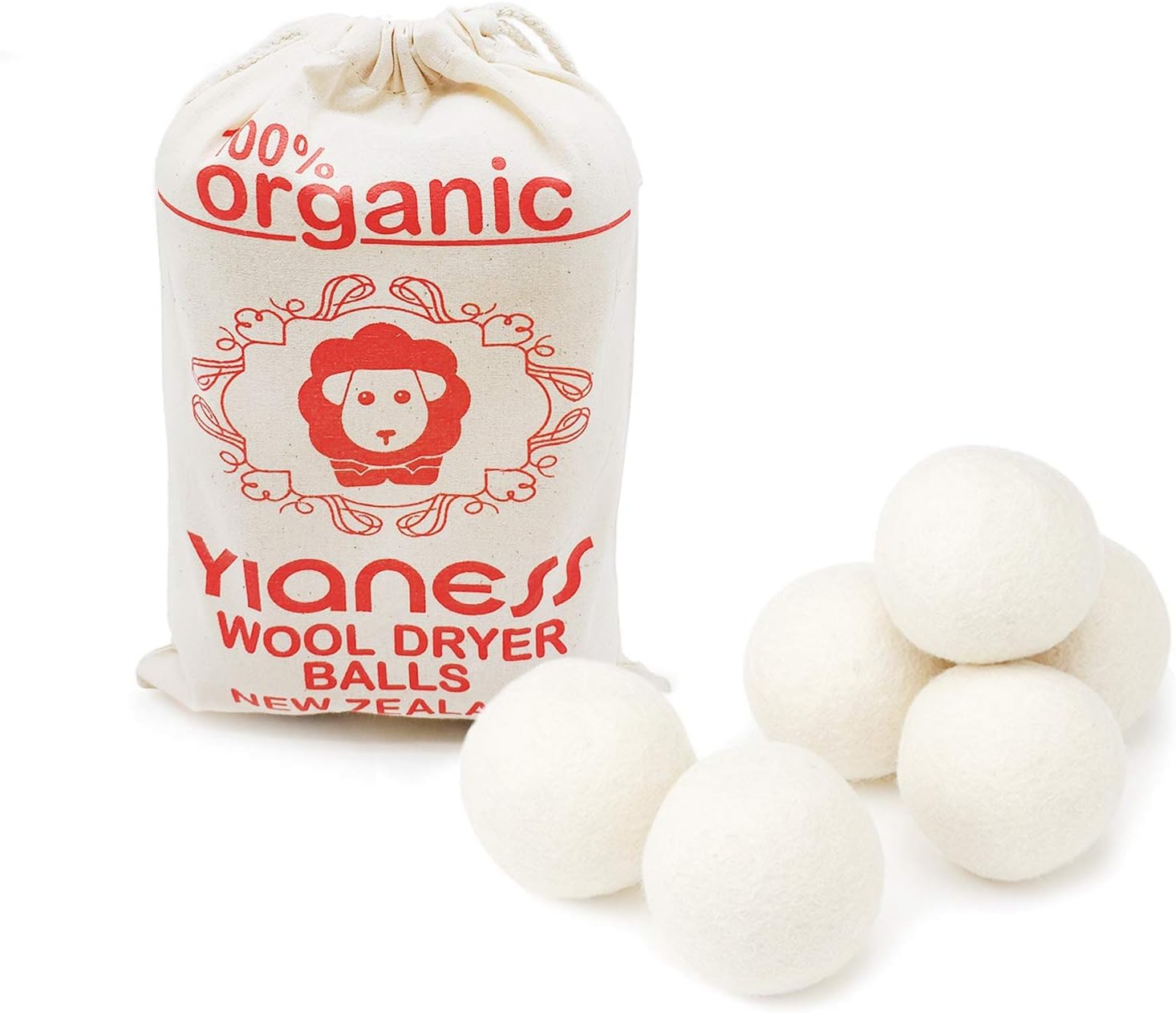 Yianess 6 Piece XL New Zealand Wool Dryer Balls Pure Non Toxic Hand Made Natural Fabric Softener