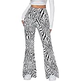 SOLY HUX Women's Zebra Striped Flare Leg Pants Elastic High Waisted Casual Long Pants Trousers