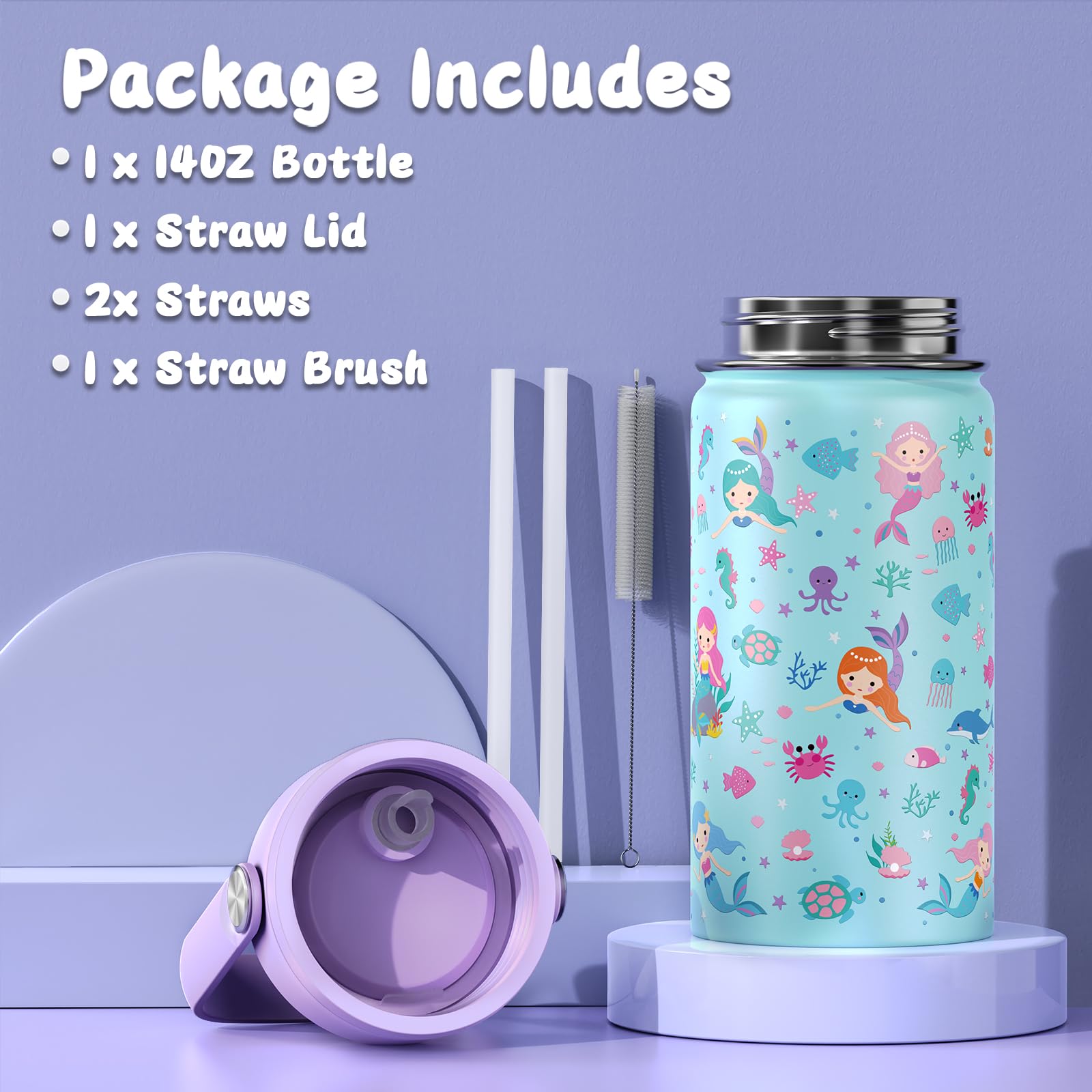 ACESAK Mermaids Bookbag Set for Teens, Middle School, with Water Bottle, Lunch Bag