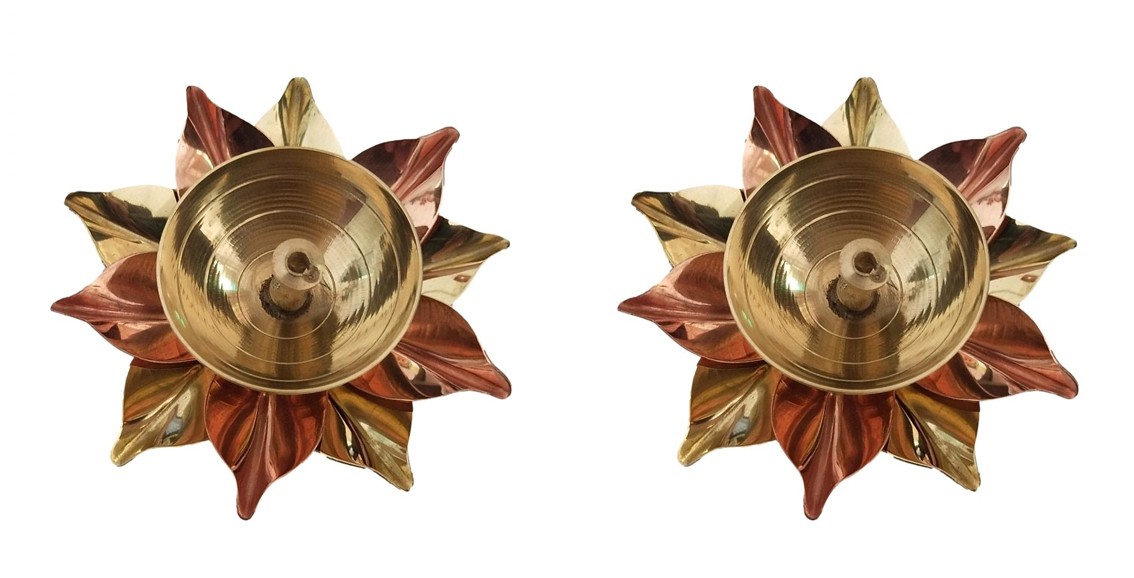 athizay Decorative Brass Diya Set of 2 – Unique Petal Design Oil Lamps for Pooja, Diwali & Mandir Decor | Handcrafted Brass | Cotton Wick Compatible — image 1