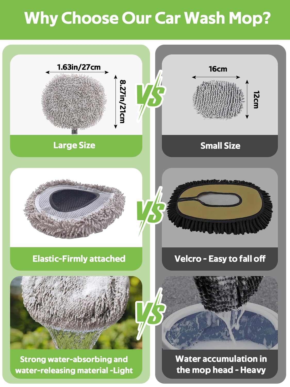 YYBAO Autowaschbürste mit Radbürste, 120CM WaschbürsteAuto mit Stiel, 120° Drehbare Reinigungsbürste Auto mit Austauschbaren Mikrofaser-Wischmoppkopf, Reinigungsbürste für Auto, LKW, Wohnmobil 2
