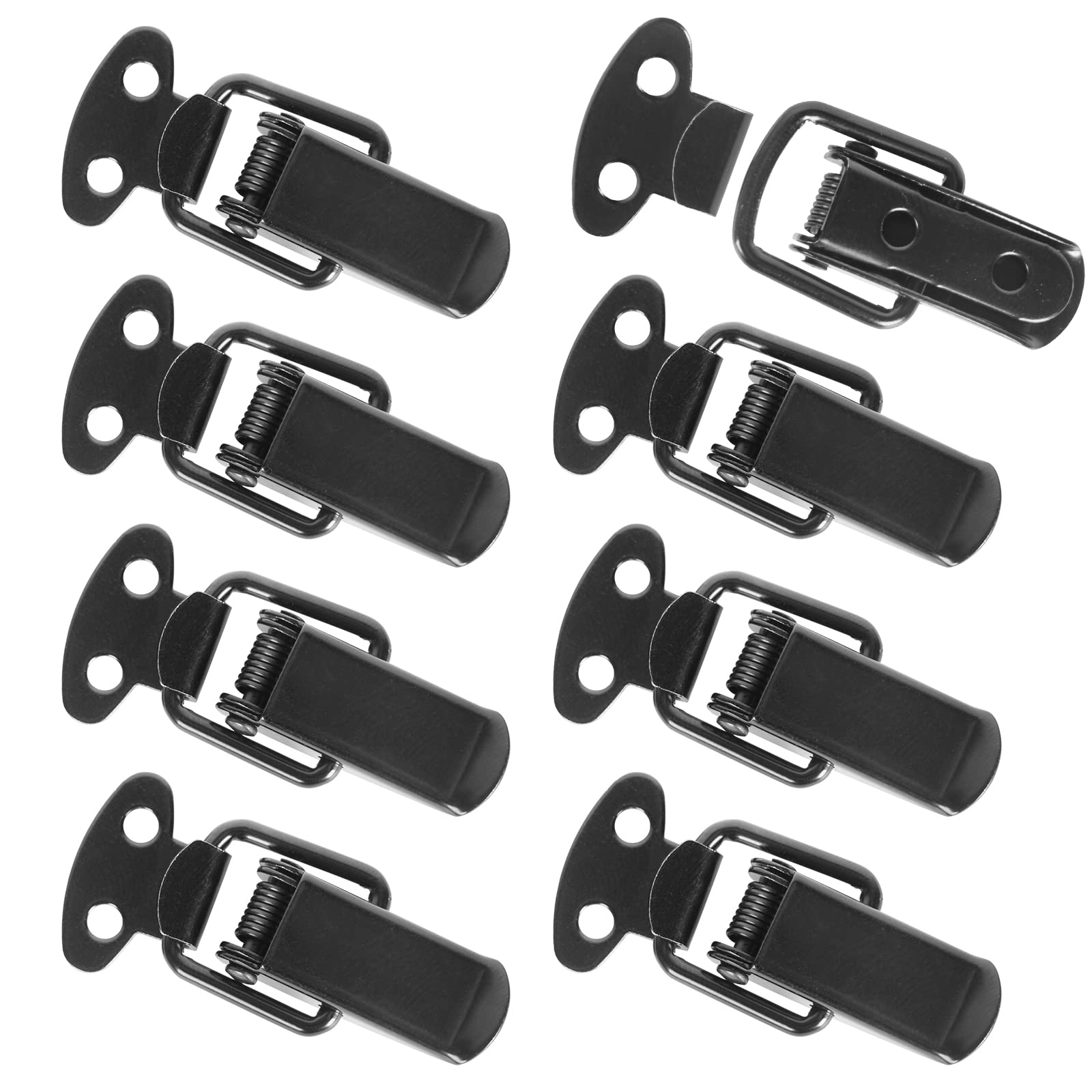 Zythrem 8 Pcs Spring Loaded Toggle Latches Stainless Steel Catch Clamp Clips Spring Lock Hasp Catch Duck Billed Buckles for Toolbox Drawer Cabinet Case Closet Locker Black