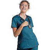 Landau Proflex Tailored Fit Stretch 3-Pocket Mock Wrap Scrub Top for Women 4161 Caribbean