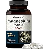 NatureBell Magnesium Malate 1,500mg, 240 Capsules | Chelated for High Absorption | Energy & Nervous System Support | Non-GMO, Gluten-Free