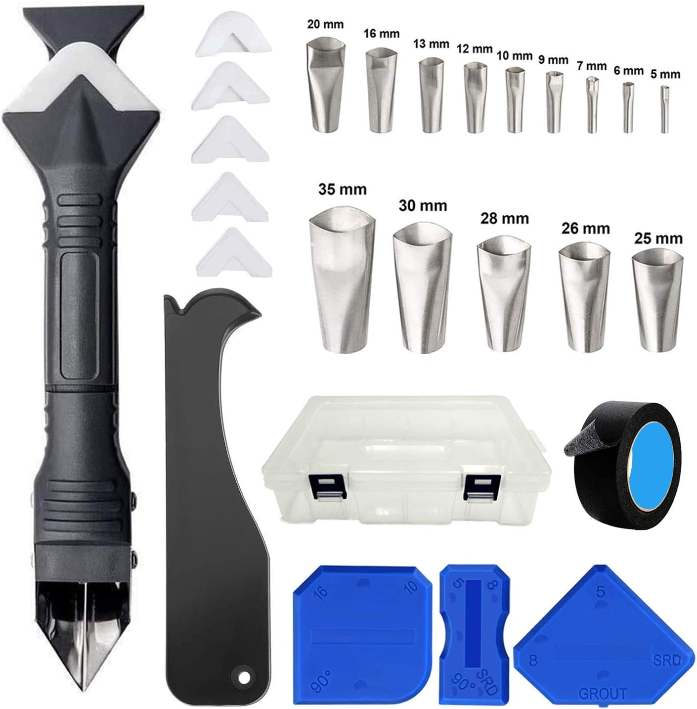 Cingfanlu 6 in 1 Silicone Caulking Tools, Caulking Tool Set Stainless Steel Sealant Caulk Nozzle Kit, Applicator Finisher Kit Sealant Finishing Tool, Caulk Scraper for Kitchen Window Sink Joint - - 