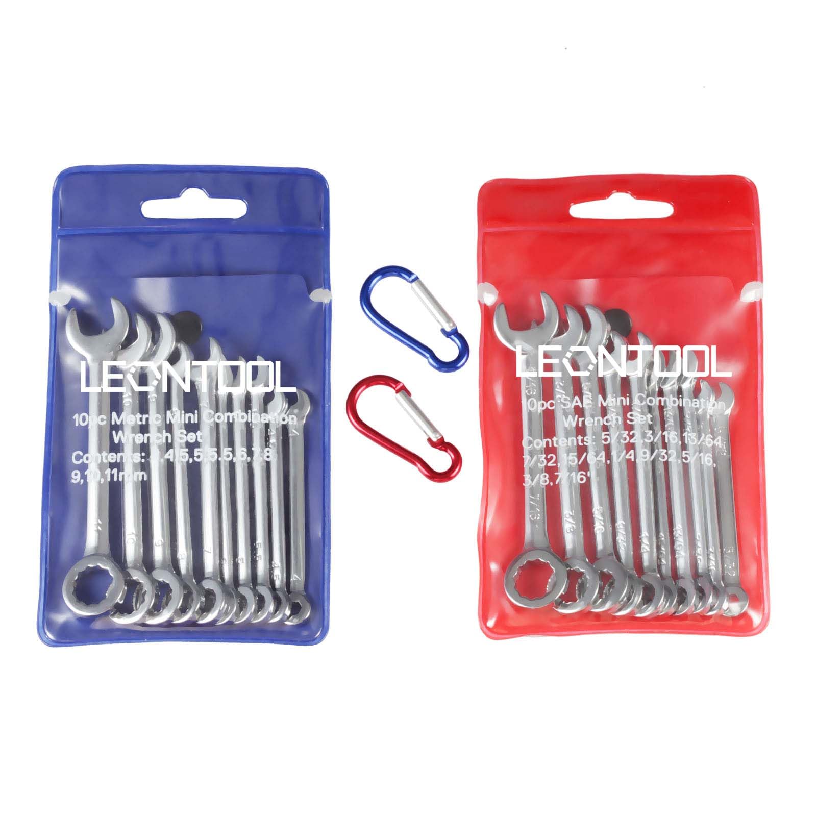 LEONTOOL Small Wrench Set Metric and SAE 20 Pcs Mini Wrenches Open End Box End Wrench Set with Carabiner Clip, Metric 4-11mm and SAE 5/32 to 7/16 Inch, Ignition Wrenches for Automotive Industry Use