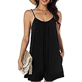 Buauty Rompers for Women Casual Short Jumpsuits Summer Sleeveless Strap Loose Adjustable Romper Sundress with Pockets