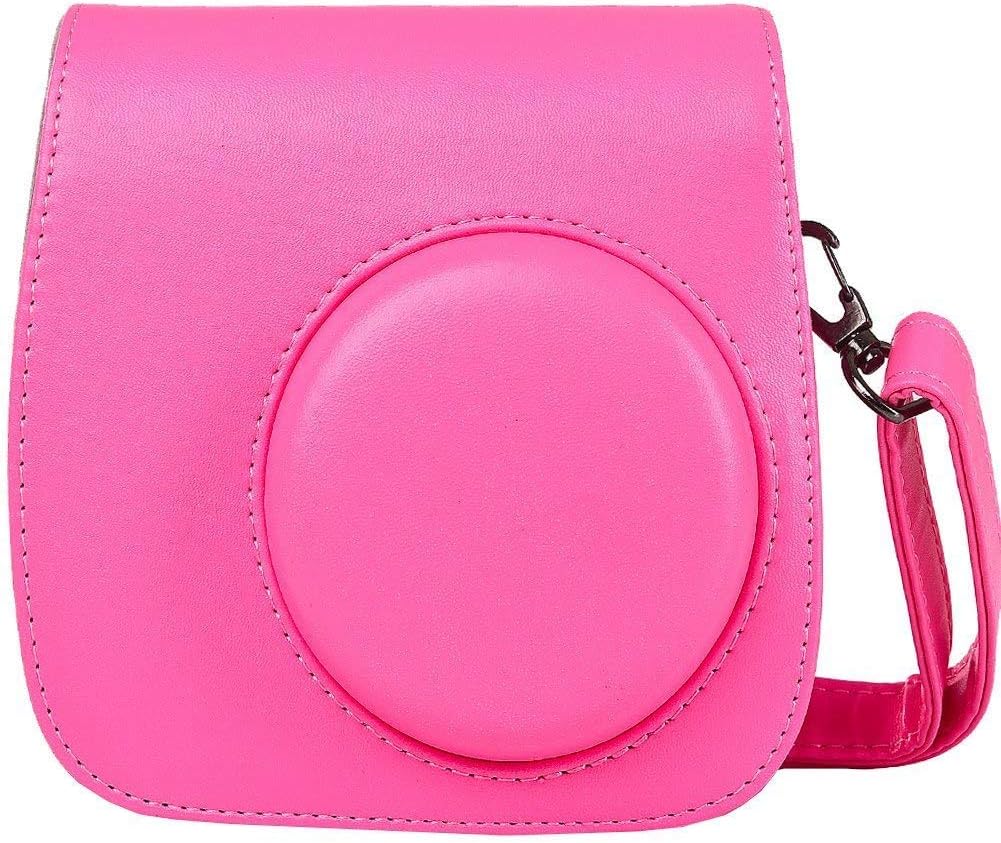 Purple Crane PU Leather Compact Camera Case with Shoulder Strap and Pocket (Flamingo Pink)