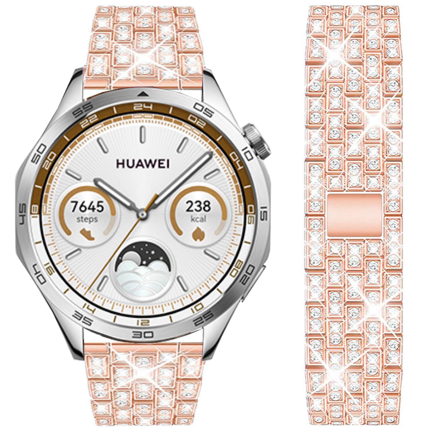 DEALELE Strap Compatible with Samsung Gear S3 Frontier / Classic / Galaxy Watch 46mm / Galaxy 3 45mm / Huawei Watch 3 / GT2 46mm, 22mm Rhinestone Dimaond Metal Replacement Bands Women Men, Rosegold