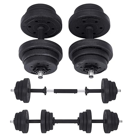 SONGMICS verstellbares Kunststoff Hantelset mit Verbindungsstahlrohr, Kurzhanteln Set, 20 kg, 30 kg, Workout Fitness Training