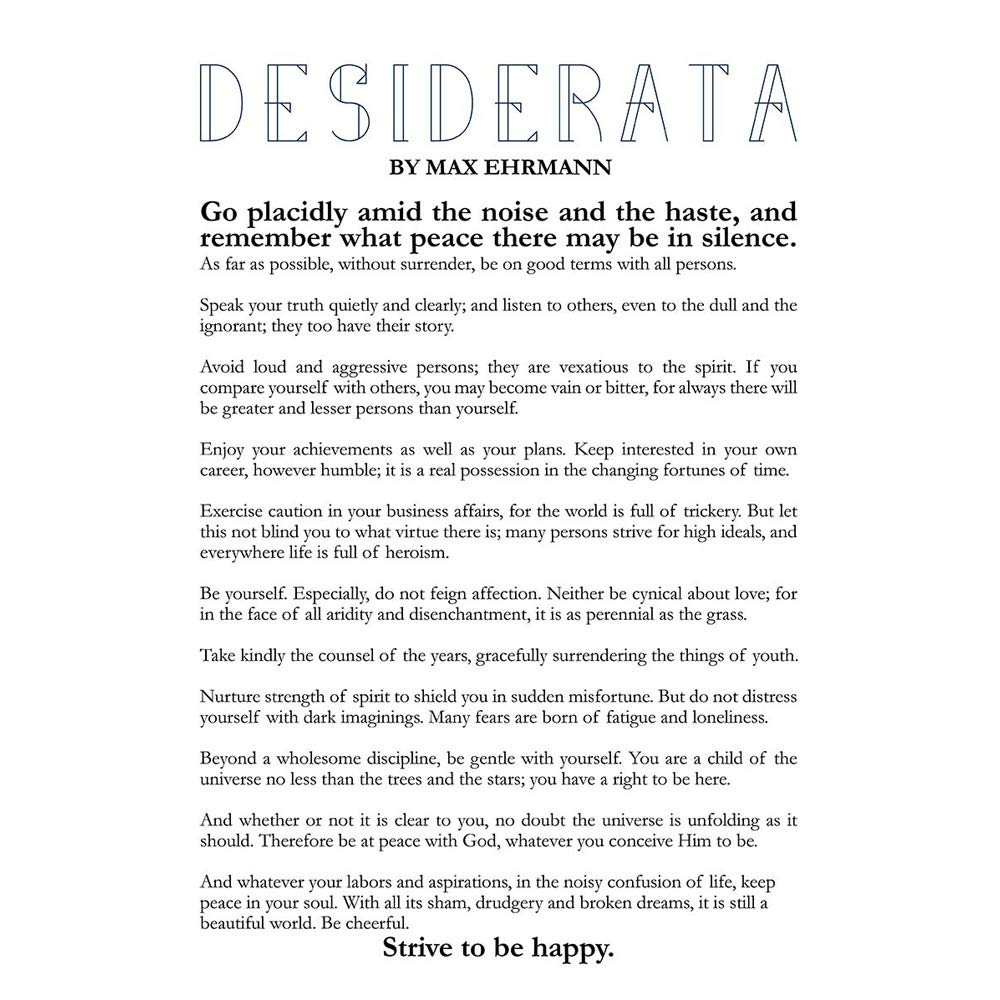 Wee Blue Coo Quote Typograph Phrase Poetic Prose Ehrmann Desiderata Art Print Poster Wall Decor 12X16 Inch — image 1