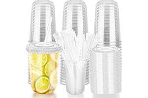 XUELIMEI 16oz Disposable Stemless Glasses with Flat Lids and Straws,PET Disposable Drinking Cups,Clear Plastic Wine Glasses for Parties Birthday,Wedding,Meeting,Christmas Party Supplies. (50, Transparent)