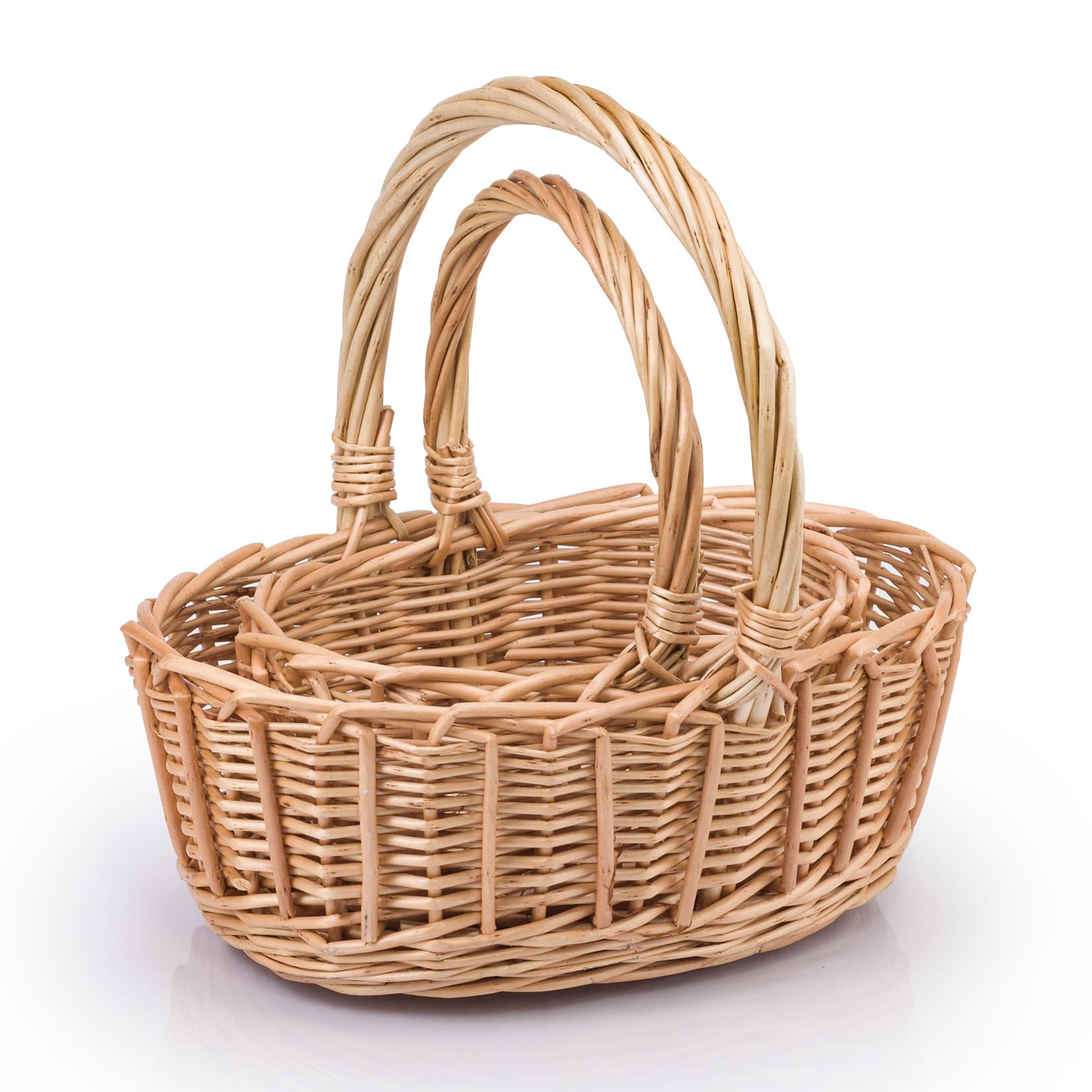 Woodluv Storage Baskets Set of 2, Wicker Woven Wedding, Flower Girls, Easter, Display & Gift Hamper Basket, Natural