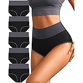 K-CHEONY Womens Cotton Underwear High Waisted Panties Full Coverage Soft Stretch Breathable Ladies Briefs 5 Pack