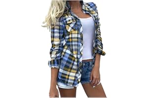 ZZWXWA Womens Jackets Plaid Printed Sweatshirts Lapel Long Sleeve Outwear Casual Pockets Pullover Coat Oversized Button Tops