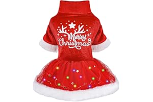 Yikeyo Dog Christmas Dress, Dogs Christmas Outfit Sweater LED Light Winter for Small Puppy Girl Clothes Costume,Cat Doggy Pet Apparel,Red,M