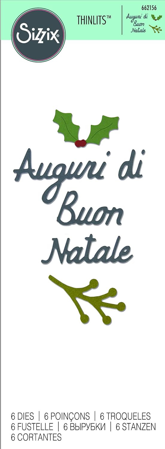 Sizzix Thinlits Die Set 662156, Auguri di Buon Natale Italian Phrase (Best Christmas Wishes), 6 Pack, Multi-colour, Multiple Sizes - Image 4