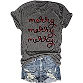 Beopjesk Women's Buffalo Plaid Tees Casual Short Sleeve Merry Letter Printed Graphic Blouse Tops