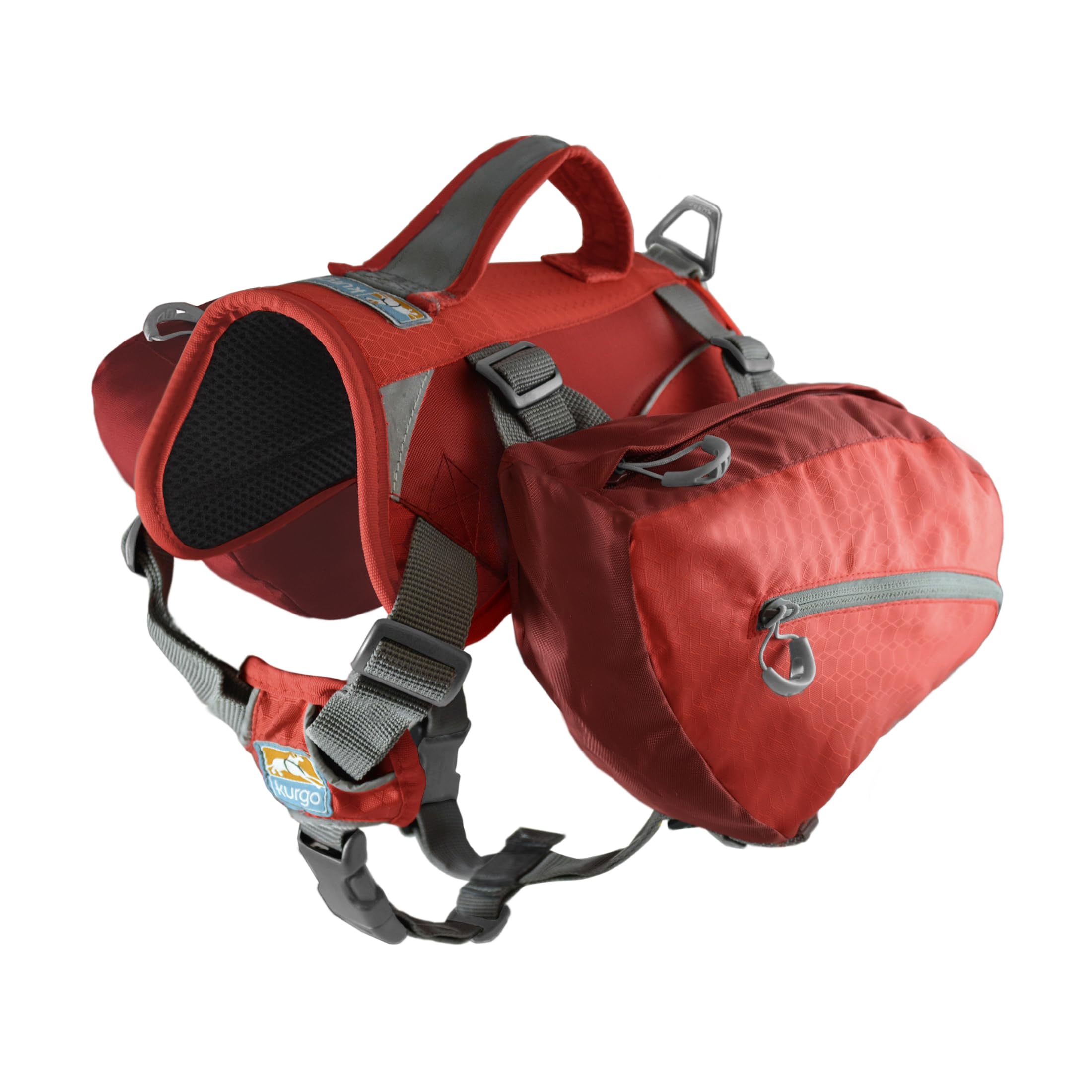 Kurgo Baxter Dog Backpack - Adventure Dog Backpack - Ergonomic Spine Support - Balanced Load Design - Durable Hiking Saddlebag - Dog Harness - Big Baxter (50-100 lbs) - Chili/Barn Red