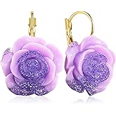 JNONL Bohemian Cute Sparkly Flower Leverback Earrings for Women Acrylic Rose Flower Floral Dangle Drop Earring