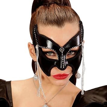 Antifaz De Catwoman Careta Brillante Negra Accesorio Sadomasoquismo Disfraz Baile De Mascara Amazon Es Juguetes Y Juegos