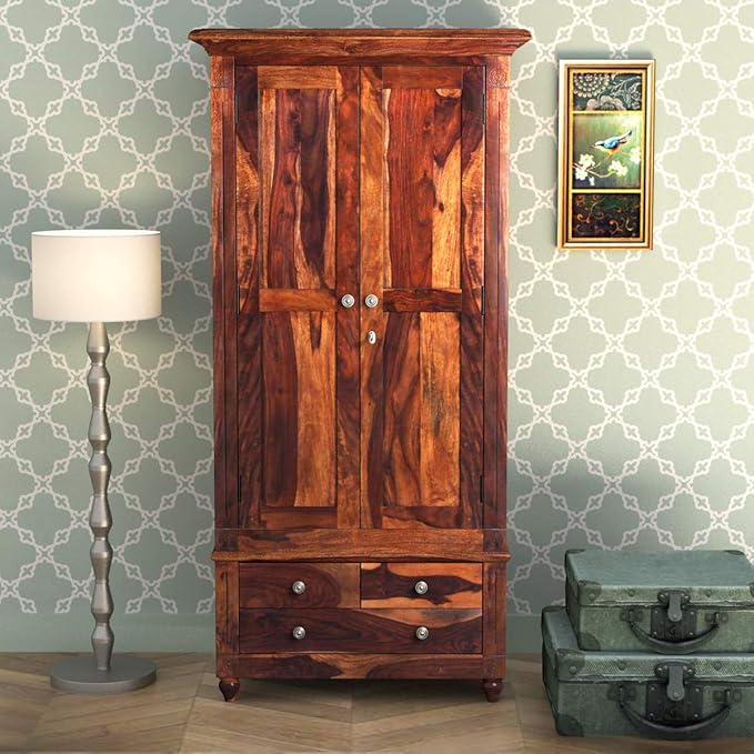 Soni Art Exports Brown Color Solid Wood Almira With 3 Drawer 2